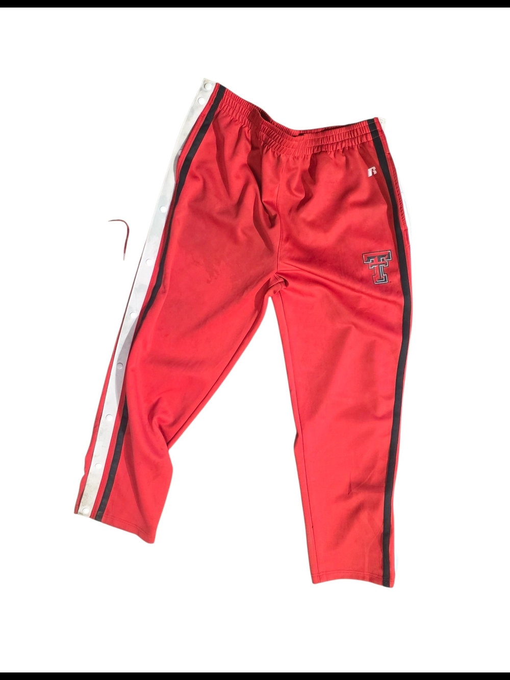 Texas Tech Russell Athletic Red Snap-Open Track Pants with Black Side Stripes